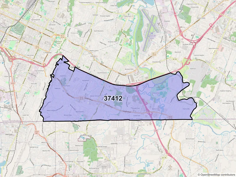 Map of ZIP Code 37412 — Chattanooga, TN
