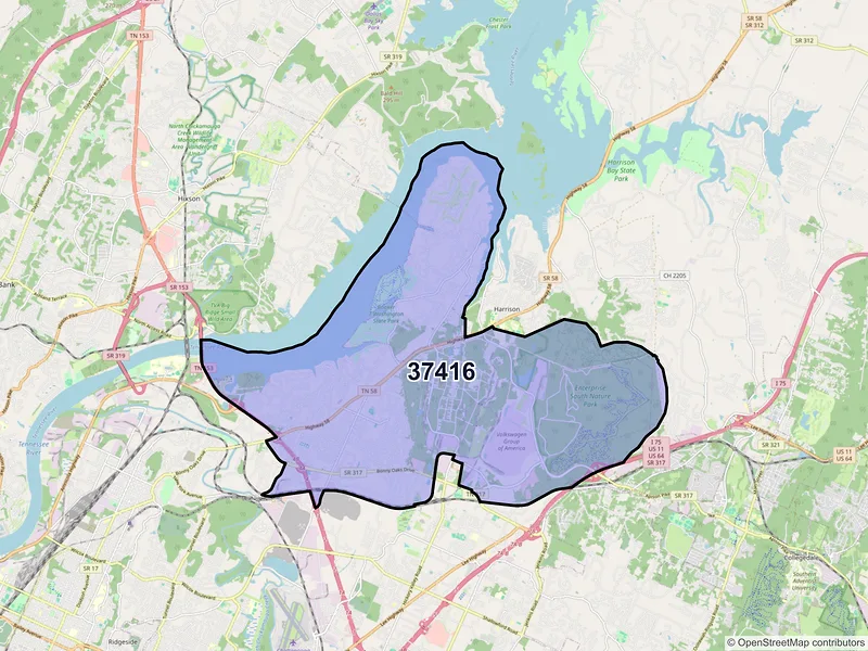 Map of ZIP Code 37416 — Chattanooga, TN
