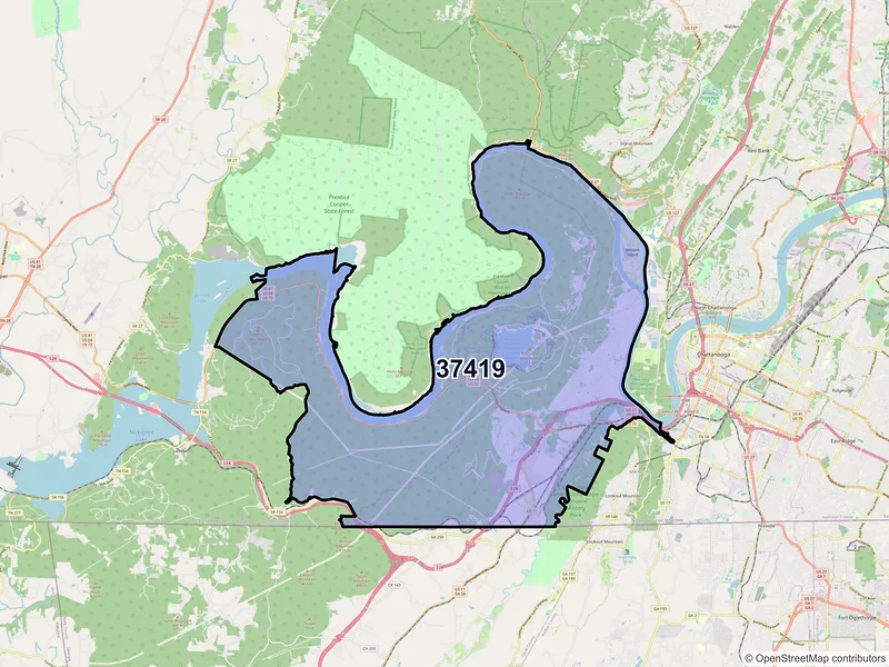 Map of ZIP Code 37419 — Chattanooga, TN