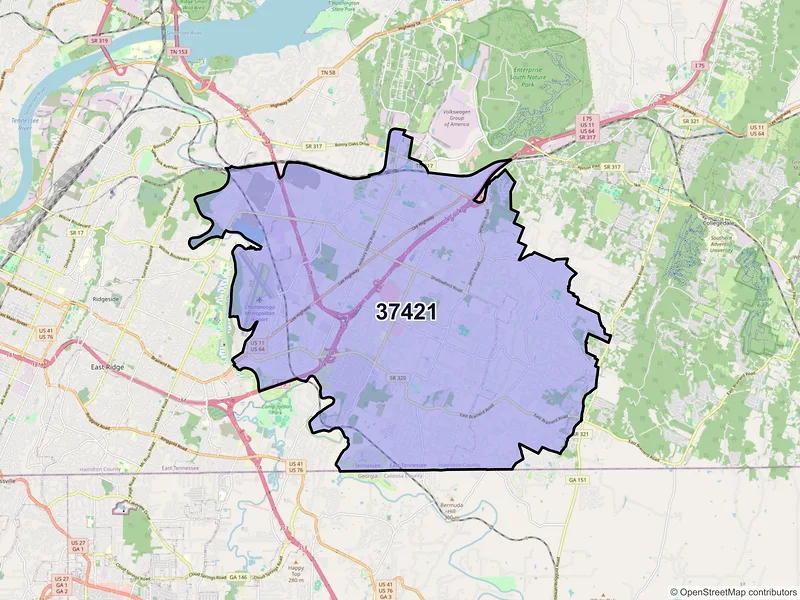 Map of ZIP Code 37421 — Chattanooga, TN
