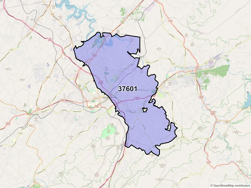 Map of ZIP Code 37601 — Johnson City, TN