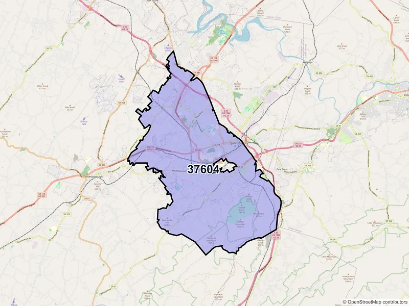 Map of ZIP Code 37604 — Johnson City, TN