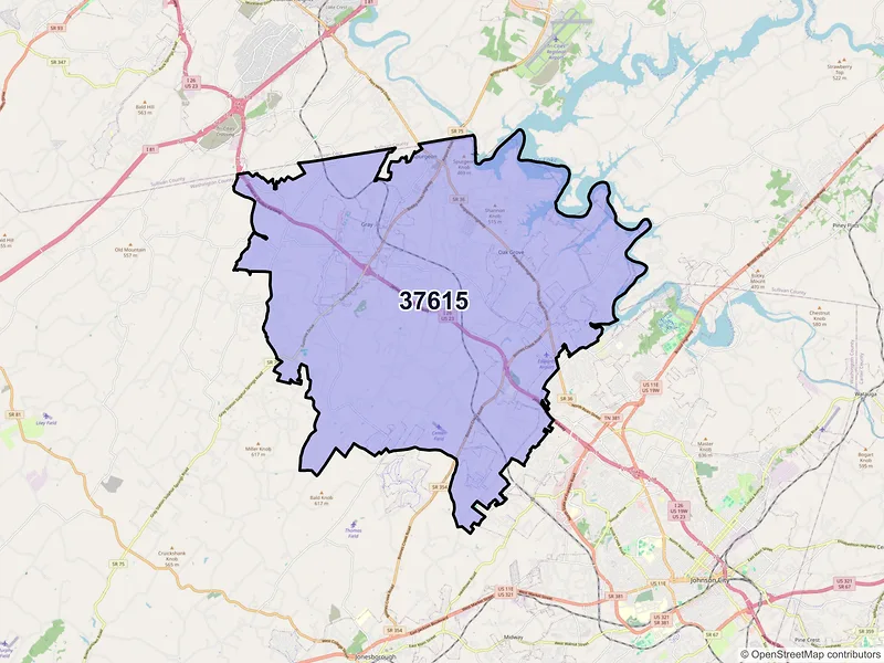 Map of ZIP Code 37615 — Johnson City, TN