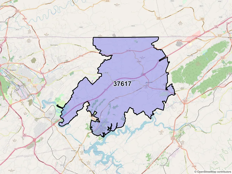 Map of ZIP Code 37617 — Blountville, TN