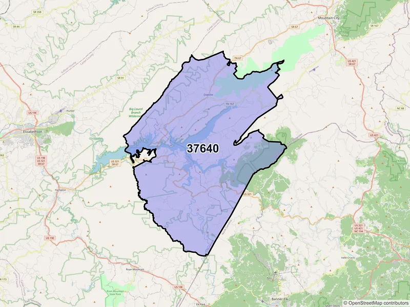 Map of ZIP Code 37640 — Butler, TN