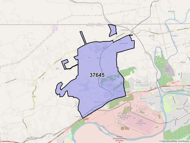 Map of Mount Carmel, Tennessee and ZIP codes