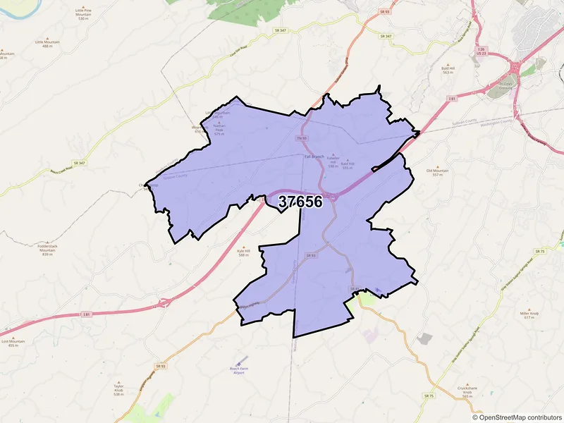 Map of ZIP Code 37656 — Fall Branch, TN