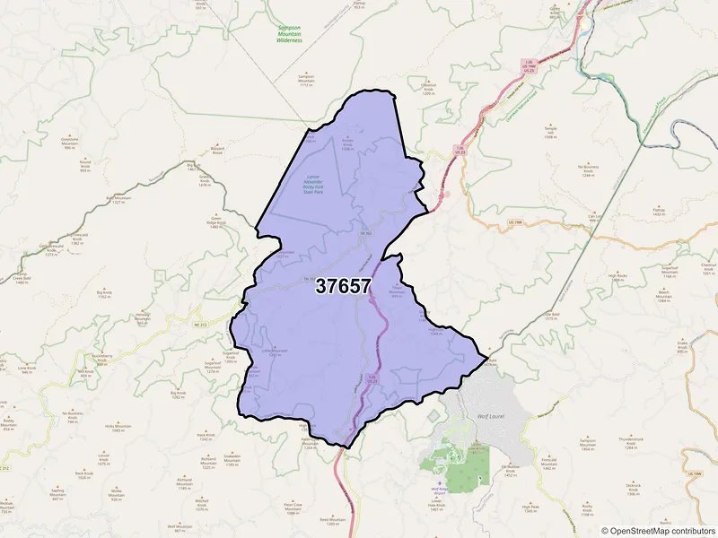 Map of Flag Pond, Tennessee and ZIP codes