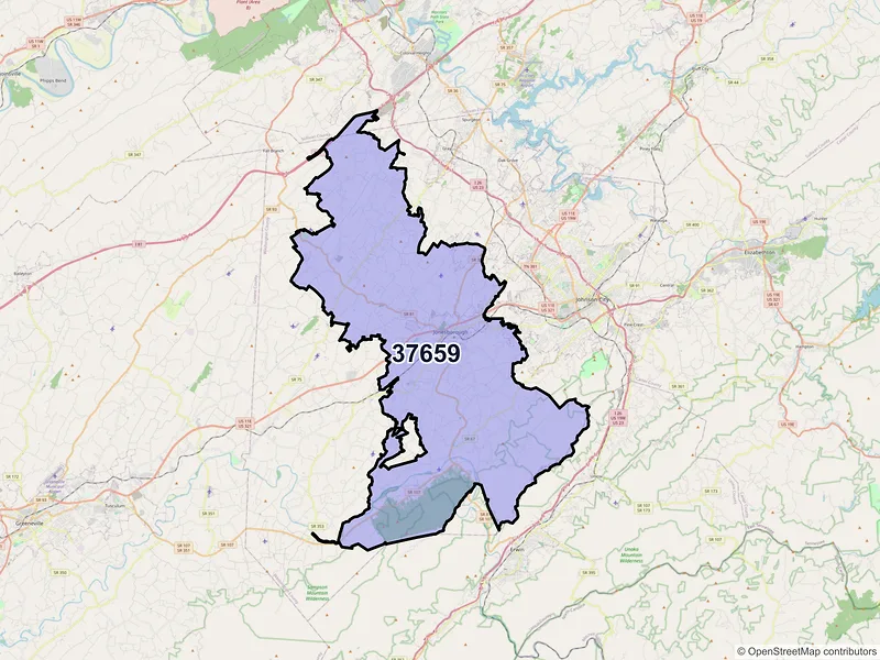 Map of Jonesborough, Tennessee and ZIP codes