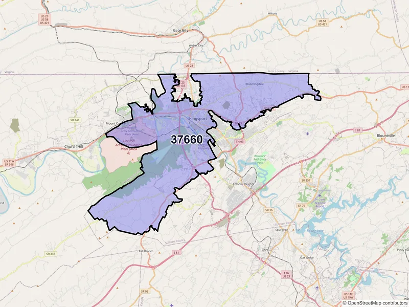 Map of ZIP Code 37660 — Kingsport, TN