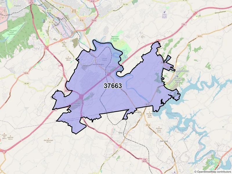Map of ZIP Code 37663 — Kingsport, TN