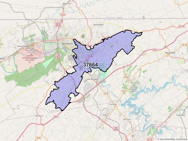Map of ZIP Code 37664 — Kingsport, TN
