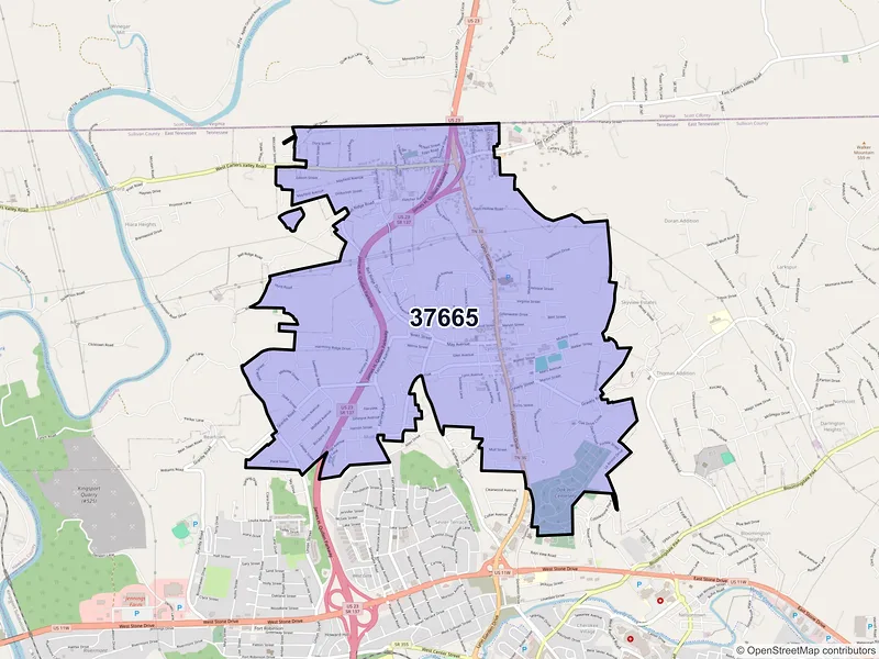 Map of ZIP Code 37665 — Kingsport, TN