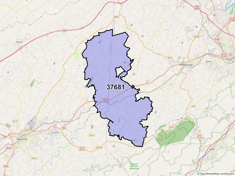Map of Limestone, Tennessee and ZIP codes