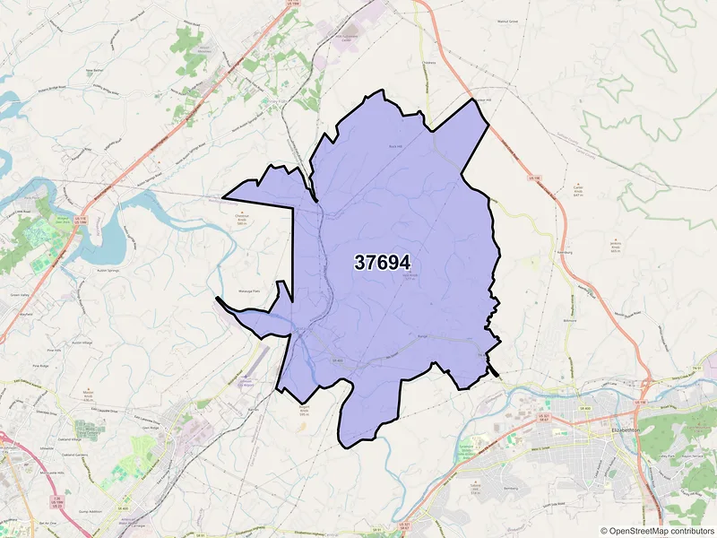 Map of ZIP Code 37694 — Watauga, TN