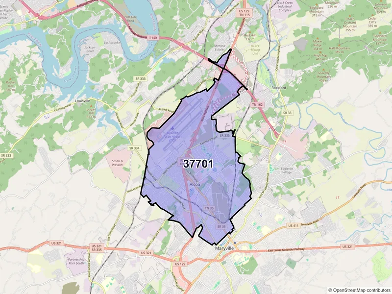 Map of ZIP Code 37701 — Alcoa, TN