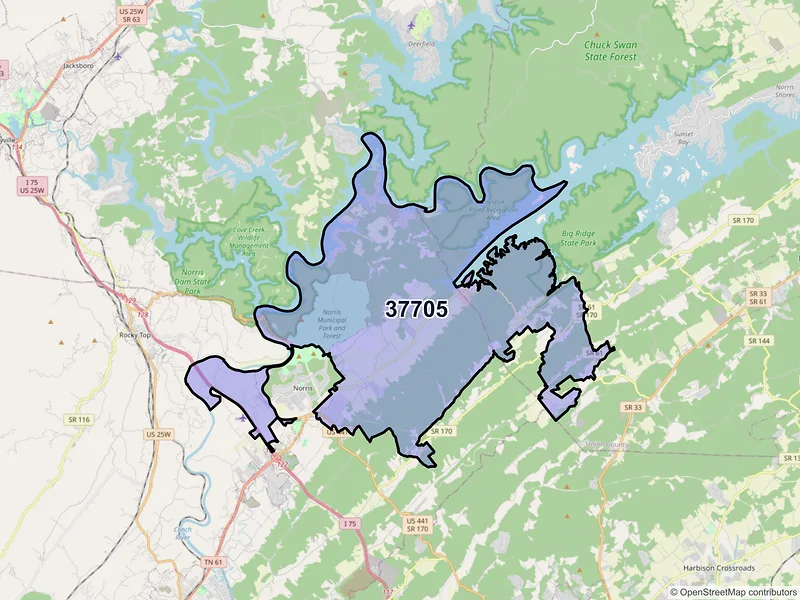 Map of Andersonville, Tennessee and ZIP codes