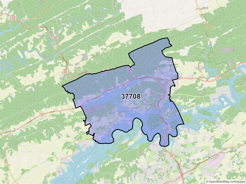 Map of ZIP Code 37708 — Bean Station, TN