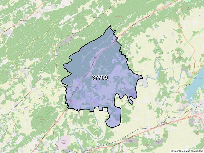 Map of Blaine, Tennessee and ZIP codes