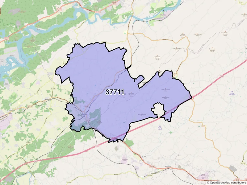 Map of ZIP Code 37711 — Bulls Gap, TN