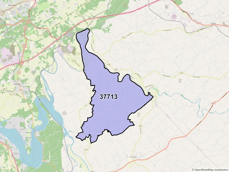Map of ZIP Code 37713 — Bybee, TN