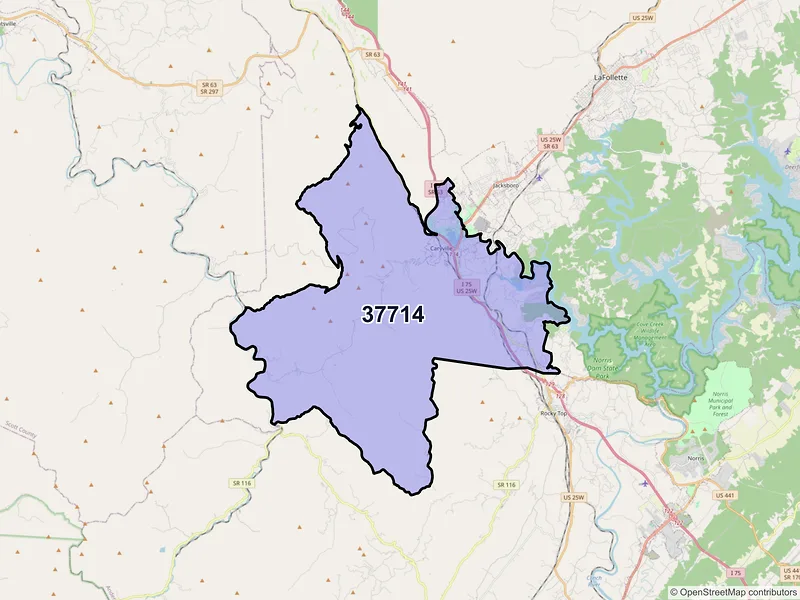 Map of ZIP Code 37714 — Caryville, TN