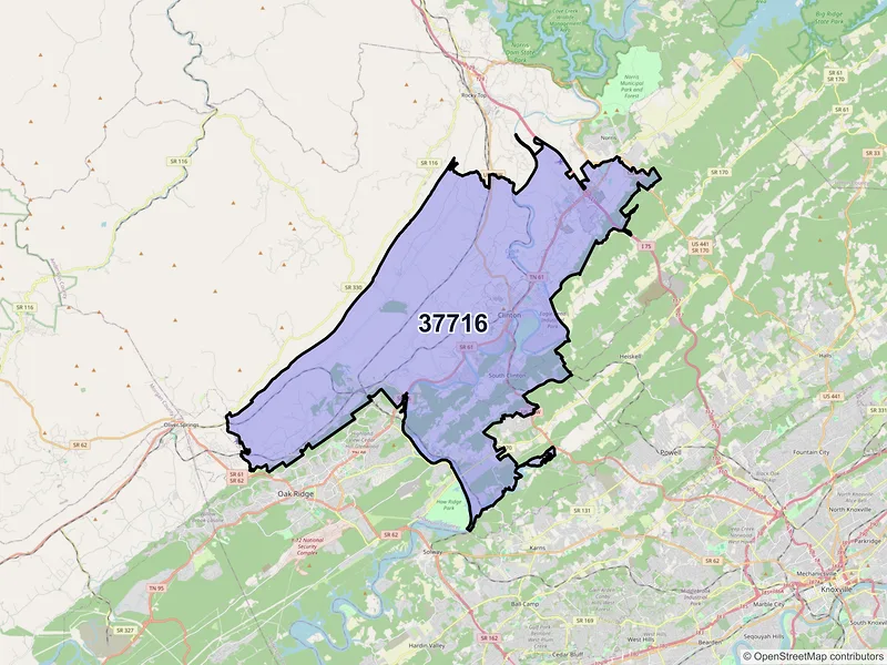 Map of ZIP Code 37716 — Clinton, TN