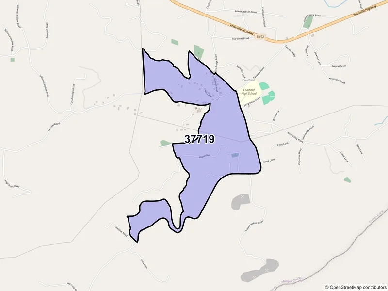 Map of Coalfield, Tennessee and ZIP codes