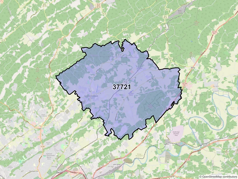 Map of ZIP Code 37721 — Corryton, TN