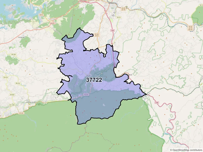 Map of ZIP Code 37722 — Cosby, TN