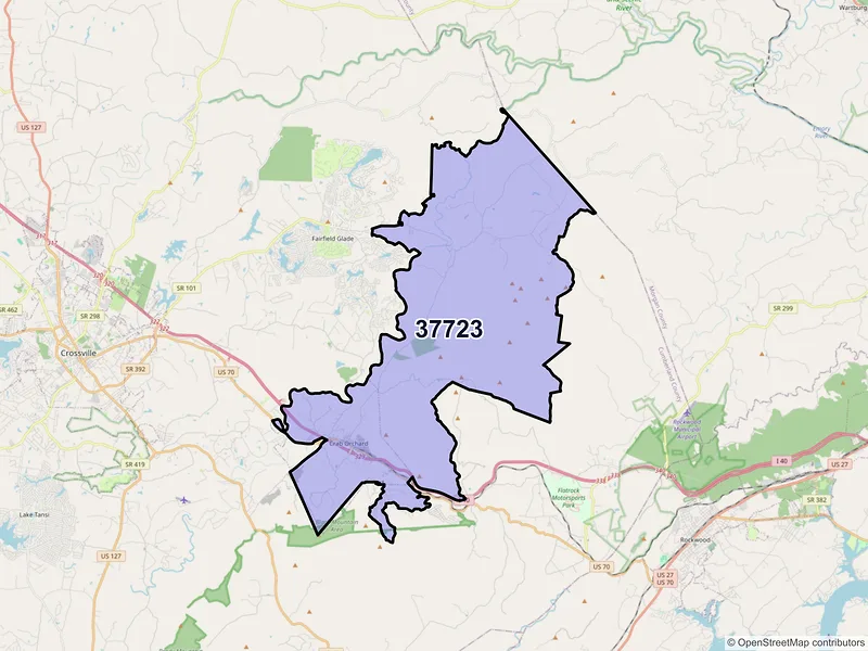 Map of ZIP Code 37723 — Crab Orchard, TN