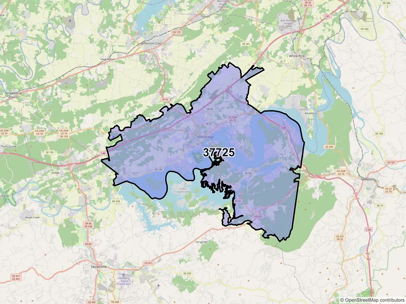 Map of Dandridge, Tennessee and ZIP codes