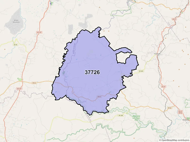Map of ZIP Code 37726 — Deer Lodge, TN