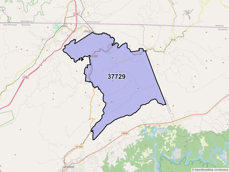 Map of ZIP Code 37729 — Duff, TN