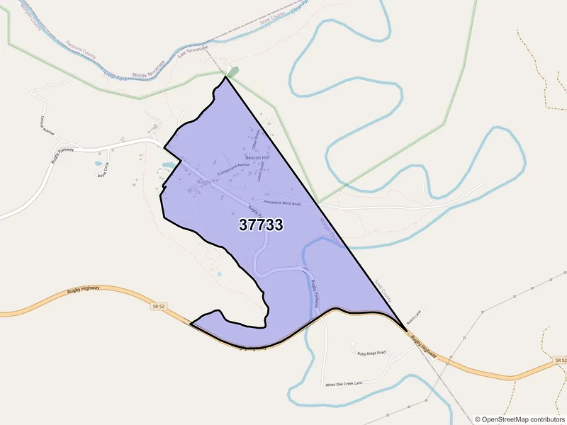 Map of Rugby, Tennessee and ZIP codes