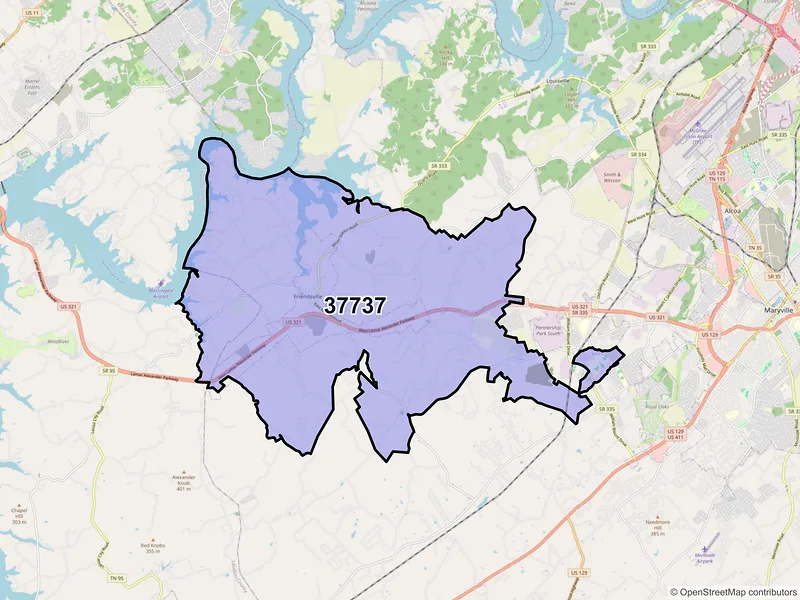 Map of Friendsville, Tennessee and ZIP codes
