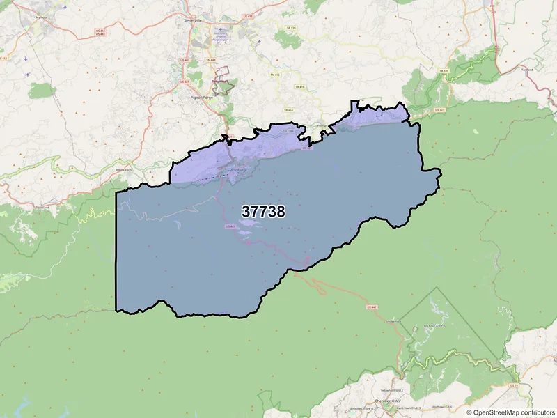 Map of Gatlinburg, Tennessee and ZIP codes