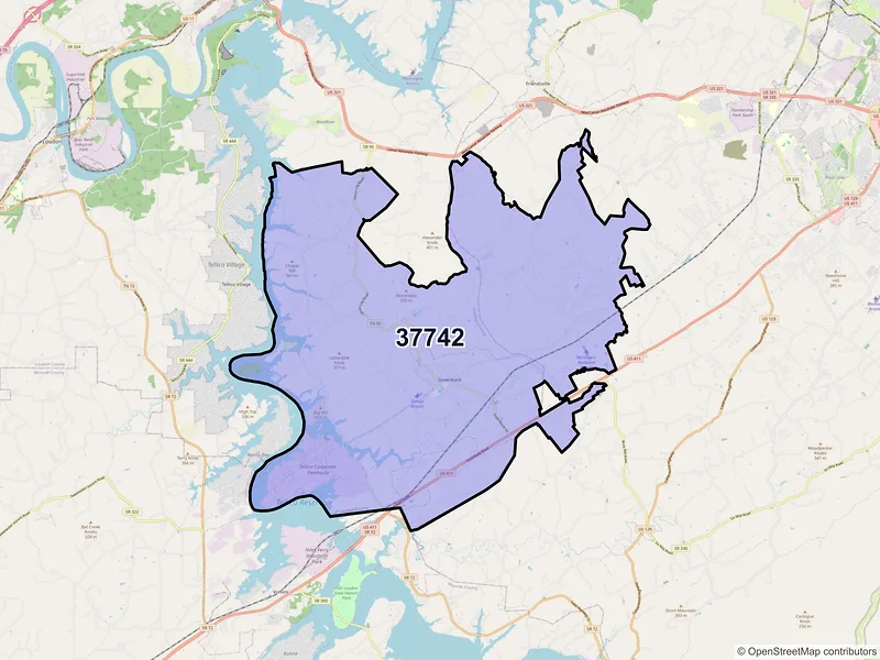 Map of ZIP Code 37742 — Greenback, TN