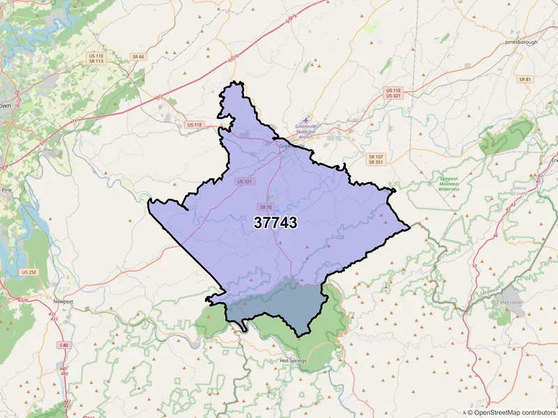 Map of ZIP Code 37743 — Greeneville, TN