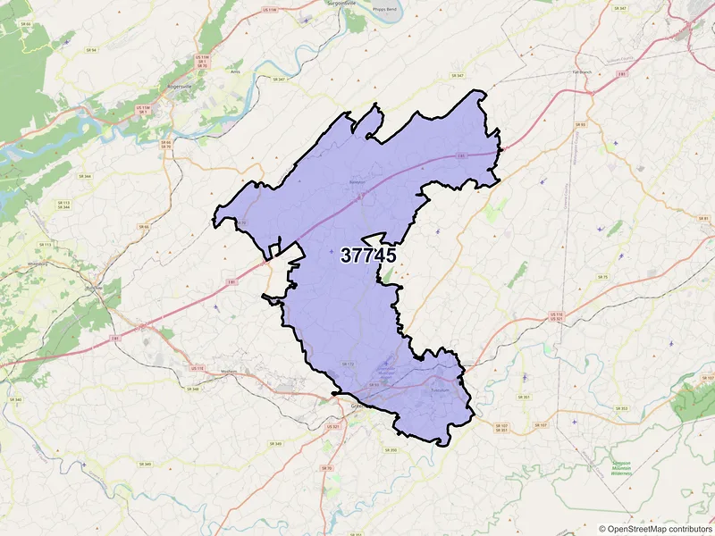 Map of ZIP Code 37745 — Greeneville, TN