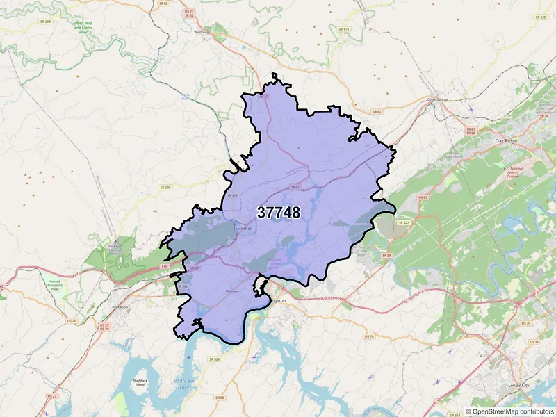 Map of Harriman, Tennessee and ZIP codes