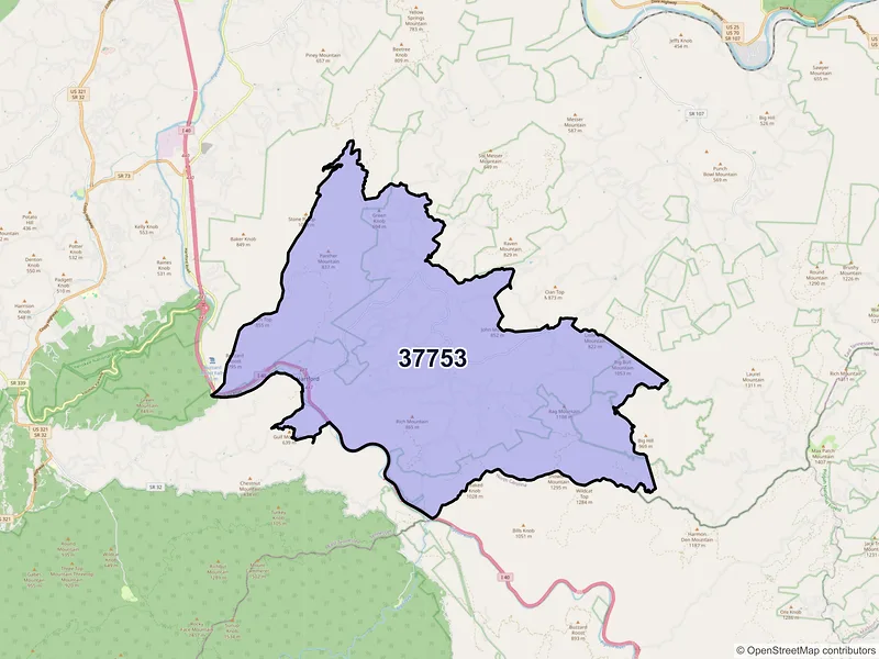 Map of ZIP Code 37753 — Hartford, TN