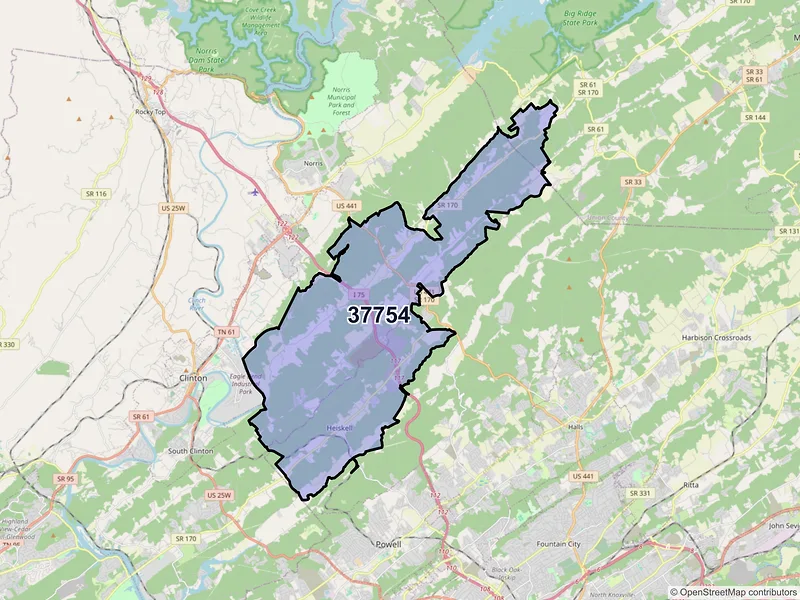 Map of Heiskell, Tennessee and ZIP codes