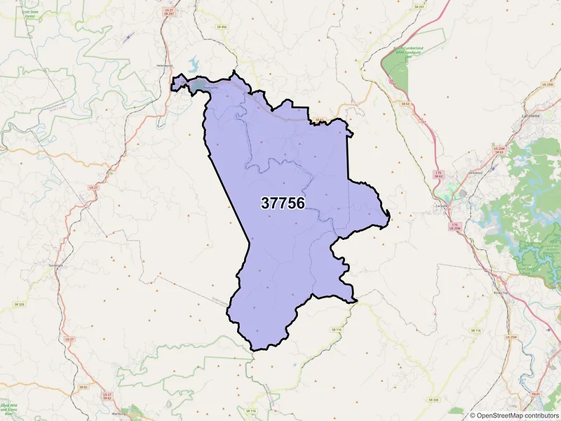 Map of ZIP Code 37756 — Huntsville, TN