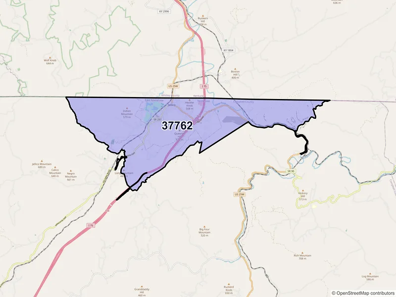 Map of ZIP Code 37762 — Jellico, TN