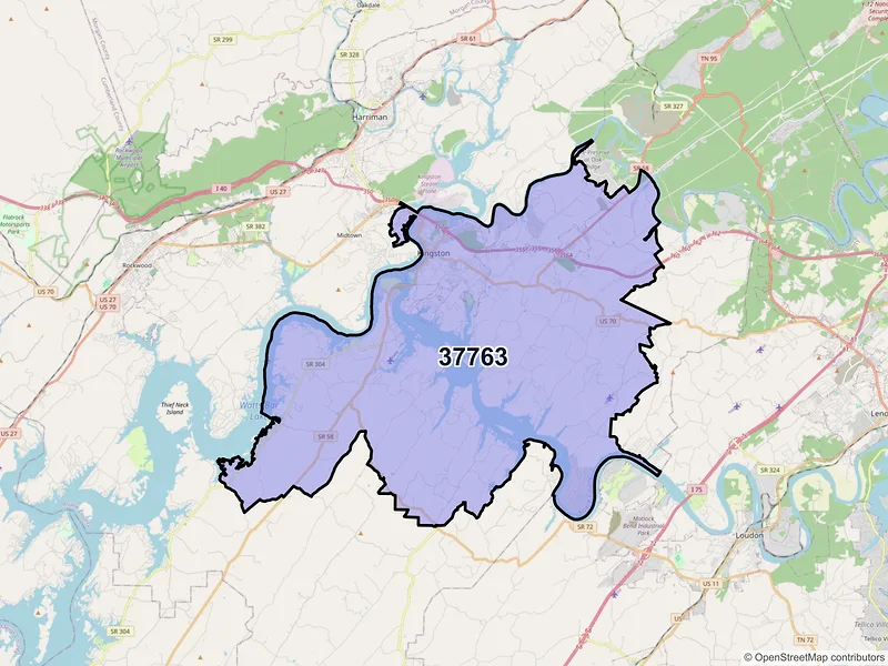 Map of ZIP Code 37763 — Kingston, TN