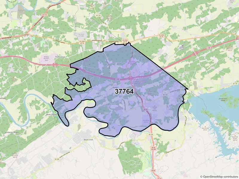 Map of ZIP Code 37764 — Kodak, TN