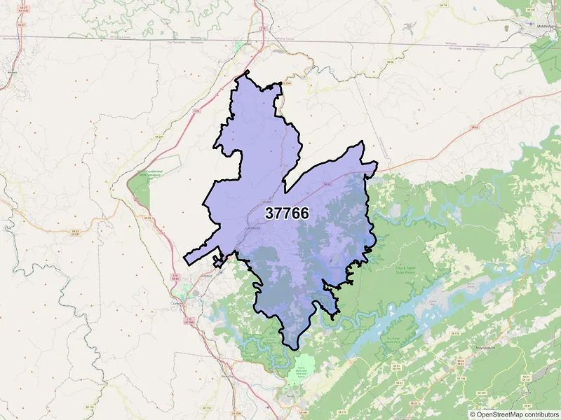 Map of ZIP Code 37766 — La Follette, TN