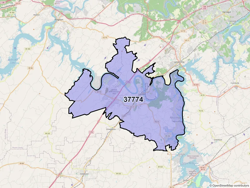 Map of ZIP Code 37774 — Loudon, TN