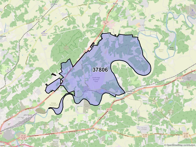 Map of ZIP Code 37806 — Mascot, TN